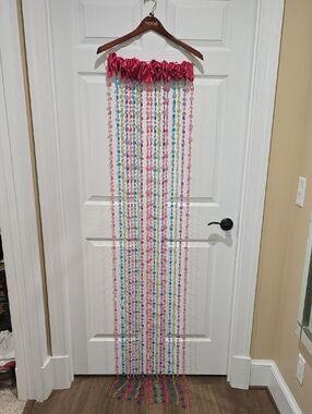 TWO Pink Beaded Curtain Panel with Multicolor Strands